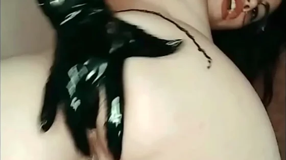 Red haired vintage whore gives herself anal pleasure with her leather gloves