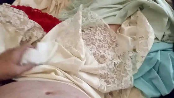 Stroking My Cock with a Lacy Vassarette Half Slip