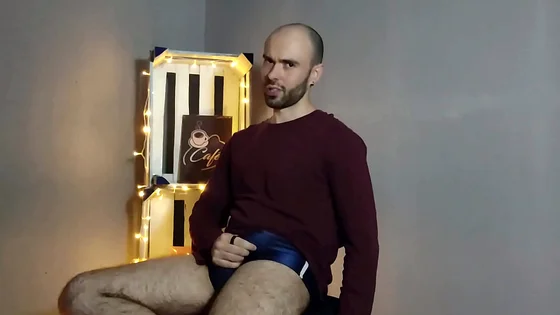 Hairy Gay Model Striptease and Cum in the Vintage Studio